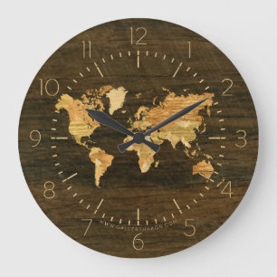 Wooden World Map Große Wanduhr