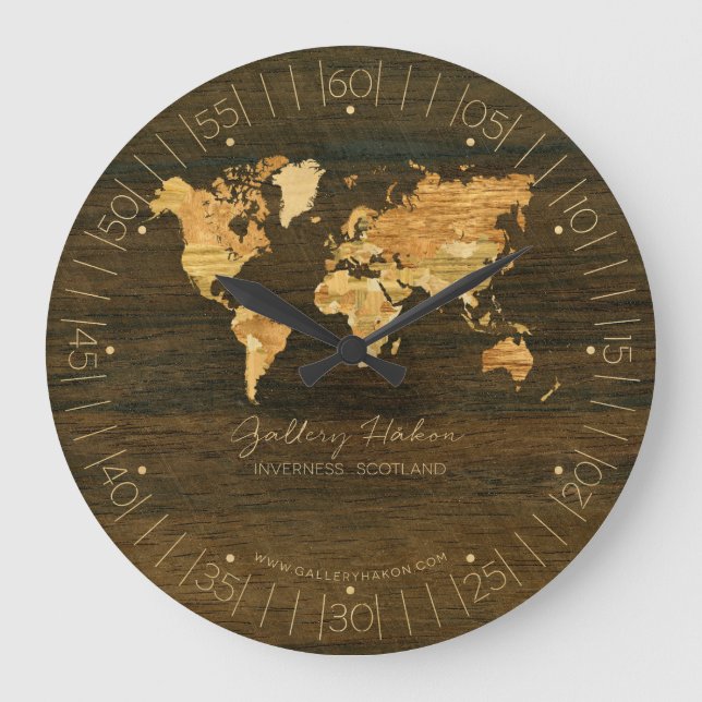 Wooden World Map Große Wanduhr (Vorderseite)
