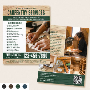 Woodgrain Carpenter Handyman Rustic Green Flyer