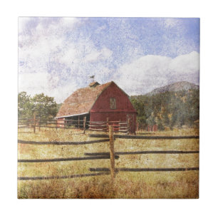 Woodgrain Western Country Farm Primitive Red Barn Fliese