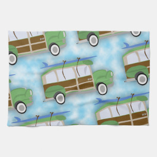Woodie Surfin Wagon Muster Geschirrtuch
