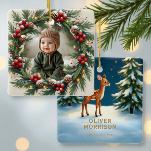 Woodland 1. Weihnachtsbaby-Foto Keramikornament