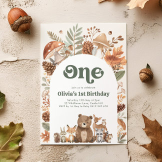 Woodland 1st Birthday Wild One Forest Animals Einladung