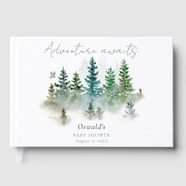 Woodland Adventure Awaits Watercolor Baby Shower Gästebuch (Vorderseite)
