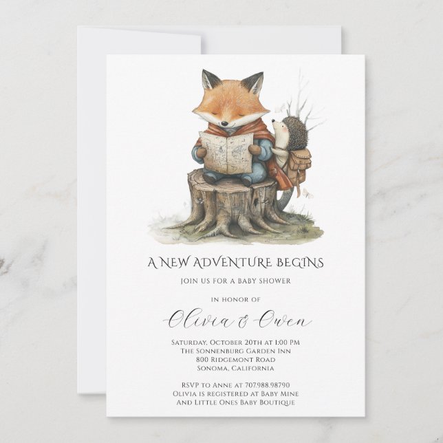 Woodland Adventure Baby Shower Einladung (Vorderseite)