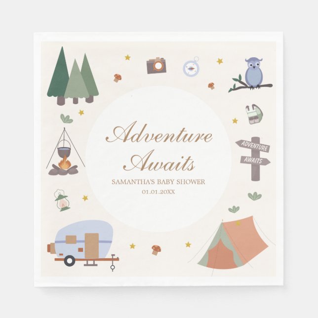 Woodland Adventure erwartet Camping Baby Shower Serviette (Vorderseite)