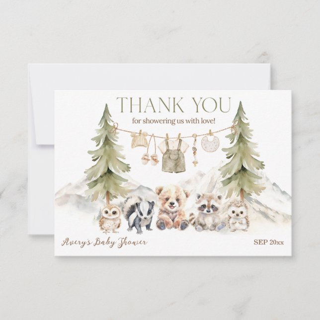 Woodland Adventure Oh Boy Baby Shower Dankeskarte (Vorderseite)