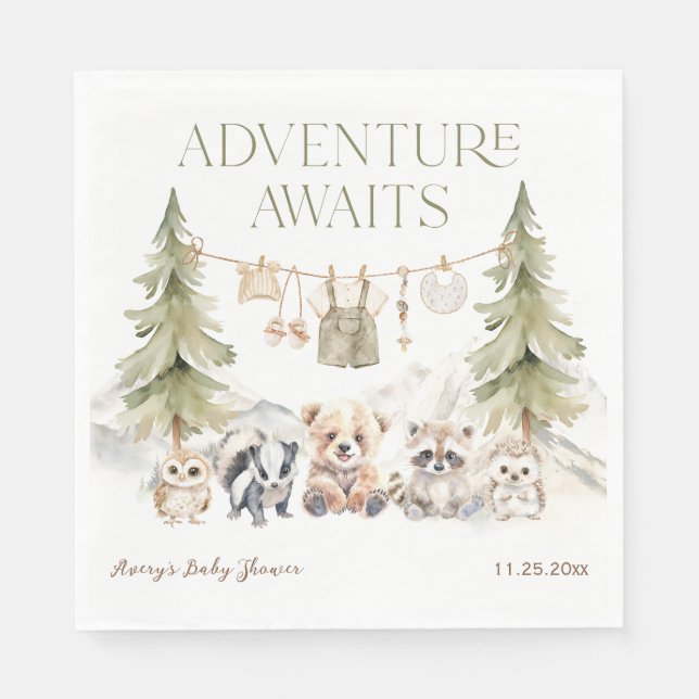 Woodland Adventure Oh Boy Baby Shower Serviette (Vorderseite)