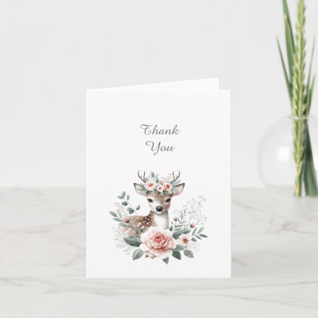 Woodland Animal Baby Deer Dusche Dankeskarte (Vorderseite)