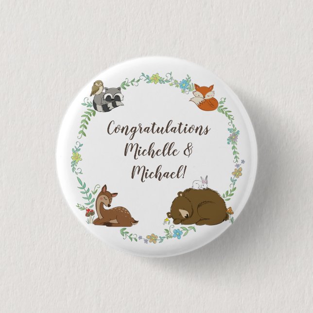 Woodland Animal Baby Dusche Button (Vorderseite)
