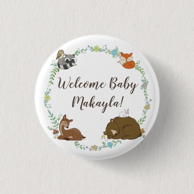 Woodland Animal Baby Dusche Button (Vorderseite)