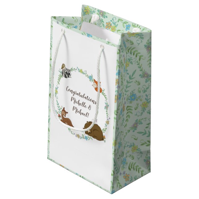 Woodland Animal Baby Dusche Kleine Geschenktüte (Rückseite Schrägansicht)