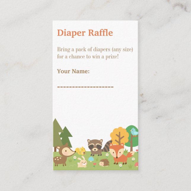 Woodland Animal Baby Dusche Windeln Raffle Tickets Begleitkarte (Vorderseite)
