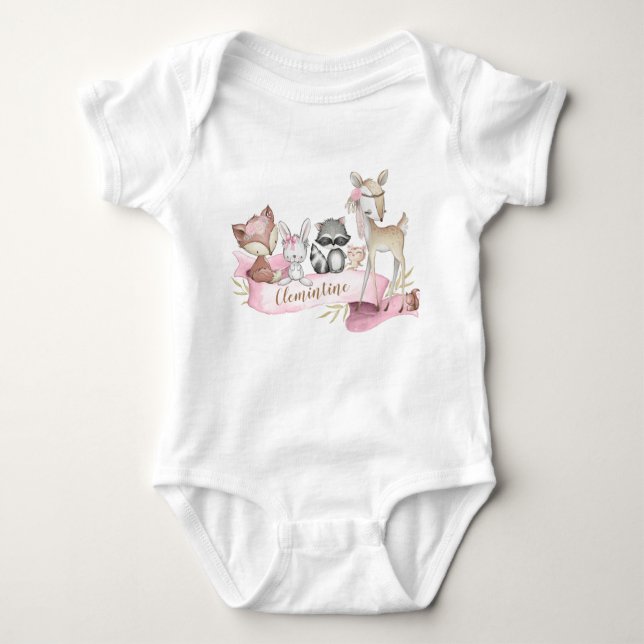 Woodland Animal Baby Girl Personalisiert Baby Strampler (Vorderseite)