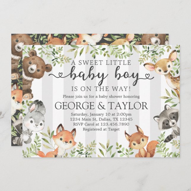 Woodland Animal Baby Shower Einladung (Vorne/Hinten)
