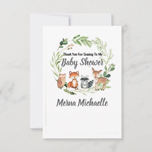 woodland animal  baby shower invitation dankeskarte (Vorderseite)