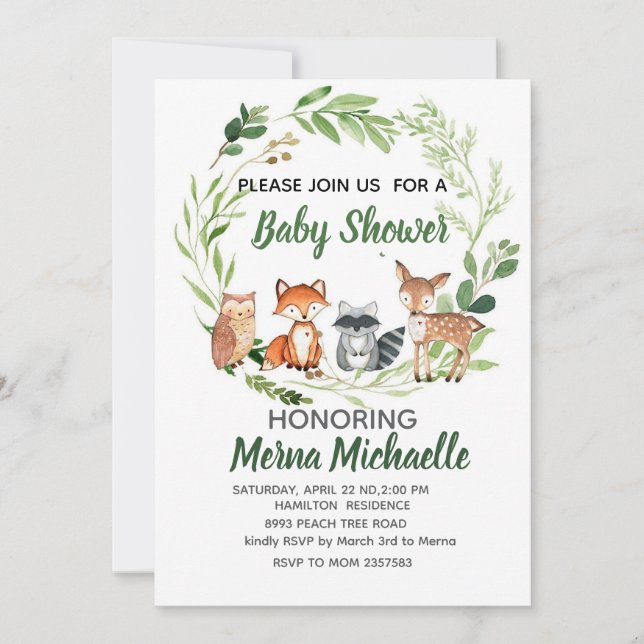 woodland animal  baby shower invitation einladung (Vorderseite)