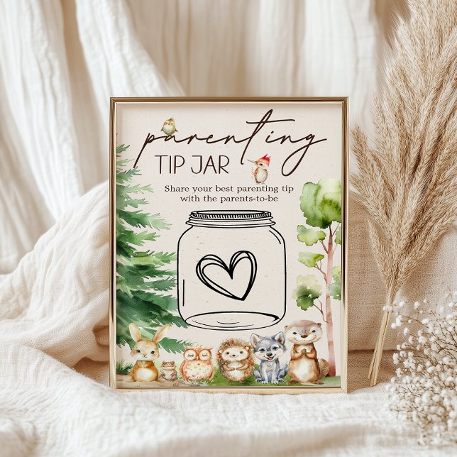 Woodland Animal Baby Shower Parentation Tipp Jar S Poster (Von Creator hochgeladen)