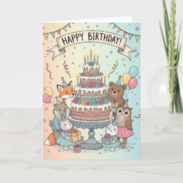 Woodland Animal Birthday Party Card Karte