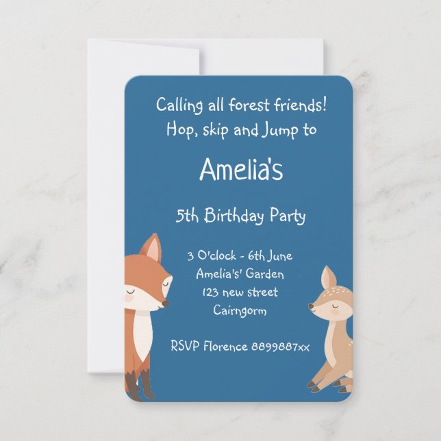  Woodland Animal Birthday Party Invitation Ankündigung (Vorderseite)