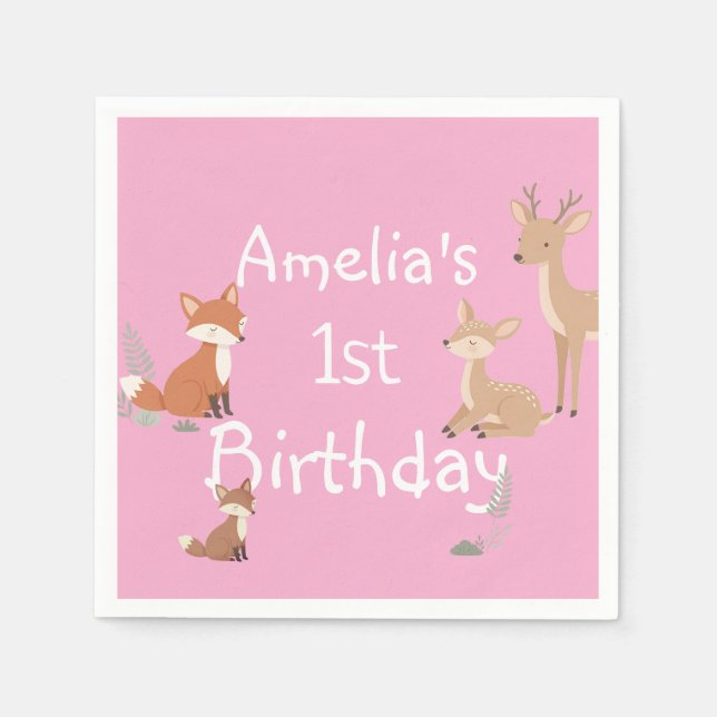  Woodland Animal Birthday Party  Serviette (Vorderseite)