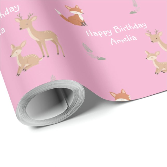  Woodland Animal Birthday Personalized  Geschenkpapier (Rolleneckpunkt)
