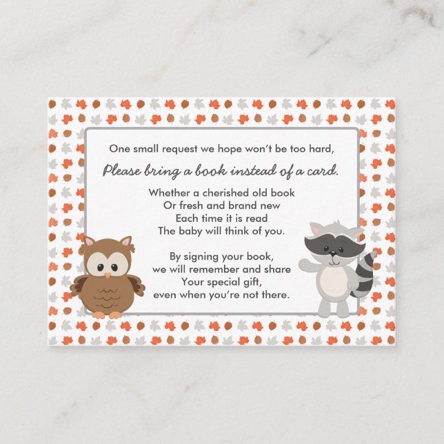 Woodland Animal Book Request / Baby Dusche Begleitkarte (Vorderseite)