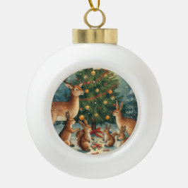 Woodland Animal Christmas Scene Keramik Kugel-Ornament