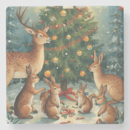 Woodland Animal Christmas Scene Steinuntersetzer