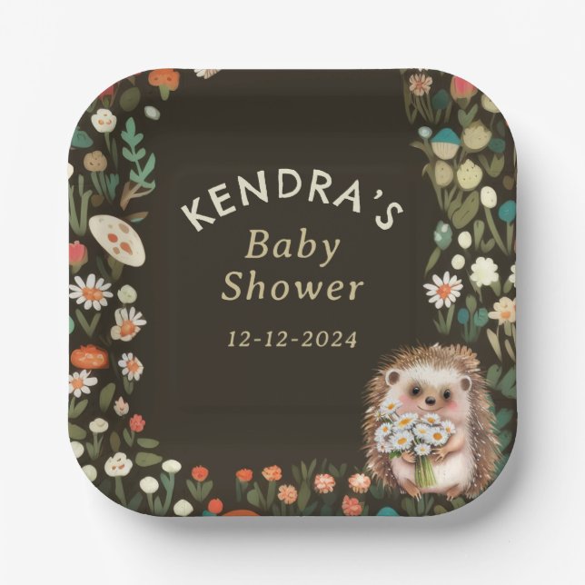 Woodland Animal Daisy Blume Babydusche Pappteller (Vorderseite)