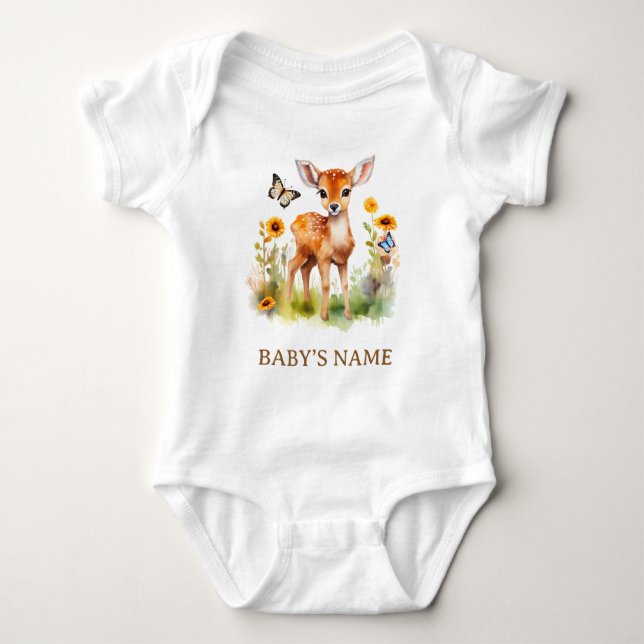Woodland Animal Deer Baby Dusche Strampler (Vorderseite)