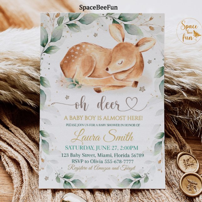 Woodland animal Deer Baby Shower Einladungs-Junge Einladung (Woodland animal Deer Baby Shower Invitation Boy Forest animal Deer Boy Baby Shower Invite Woodland)