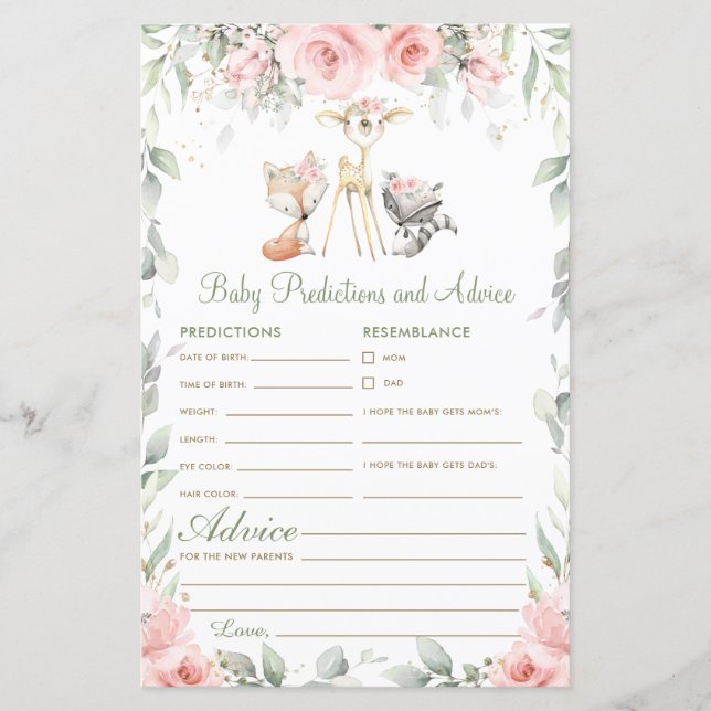 Woodland Animal Floral Baby Vorhersagen und Ratsch (Vorderseite)