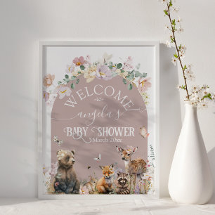 Woodland animal floral girl Baby Dusche willkommen Poster