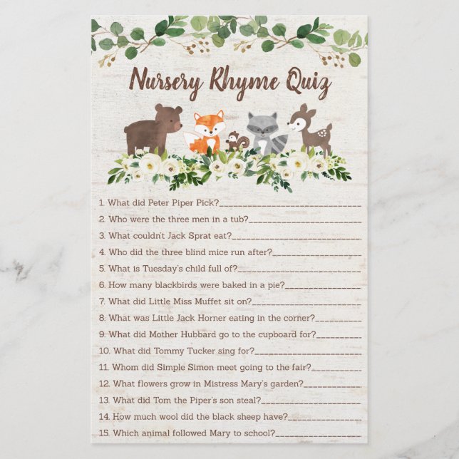 Woodland Animal Floral Kinderzimmer Rhyme Duschspi (Vorderseite)