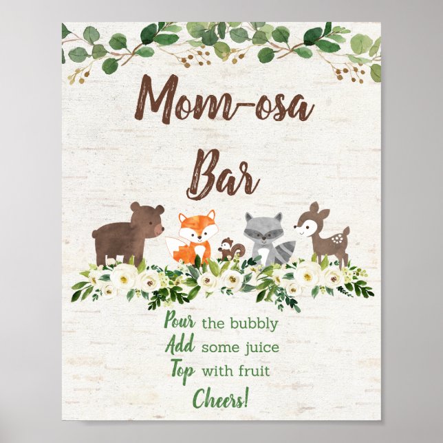 Woodland Animal Floral Mimosa Bar Baby Dusche Poster (Vorne)