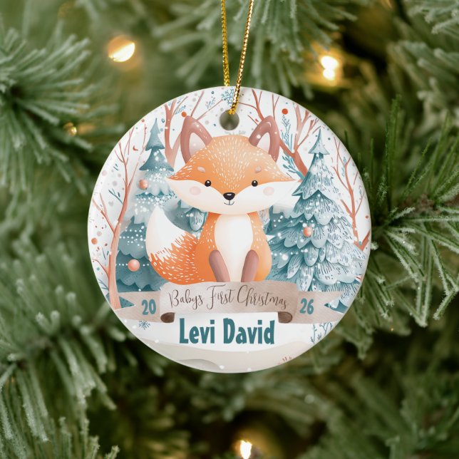 Woodland Animal Fox Boho Boy Baby's 1. Weihnachten Keramik Ornament (Baum)