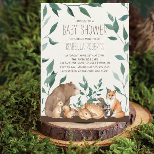 Woodland Animal Friends Kinderdusche Einladung