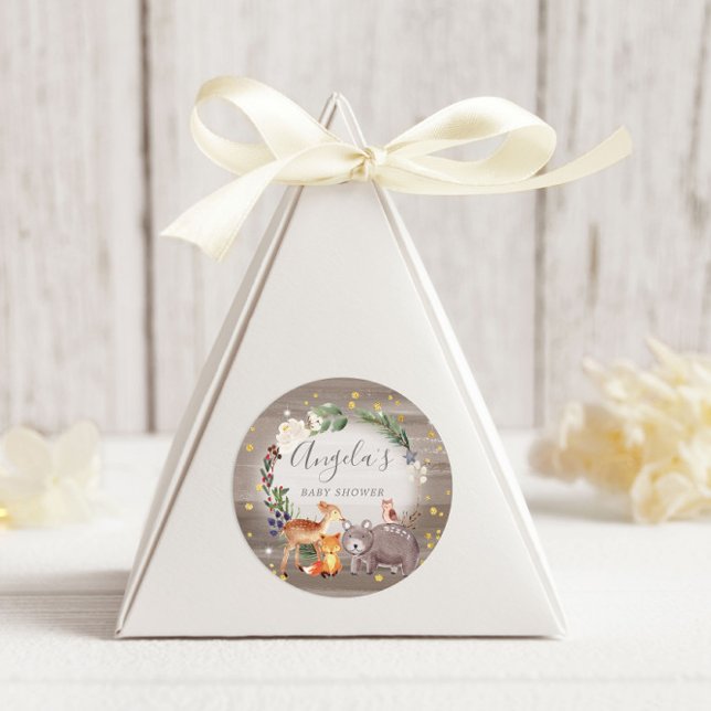 Woodland Animal Friends Sparkle Baby Dusche Runder Aufkleber (Von Creator hochgeladen)