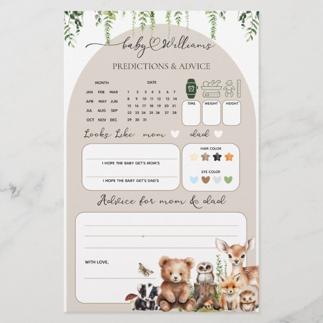 Woodland Animal Green Mushroom Baby Shower Game (Vorderseite)