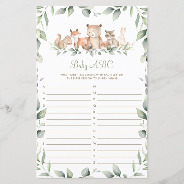 Woodland Animal Greenerenery Shower Baby ABC Game  (Vorderseite)