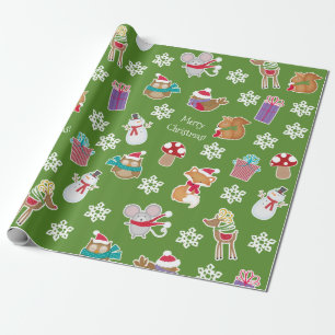 Woodland Animal Muster Grün Frohe Weihnachten Geschenkpapier