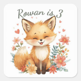 Woodland Animal Orange Fox Pastel Floral Quadratischer Aufkleber