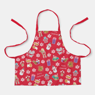 Woodland Animal Pattern Red Frohe Weihnachten Schürze