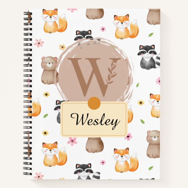 Woodland Animal Personalisiert - mit Buchstabe W b Notizbuch (Vorderseite)