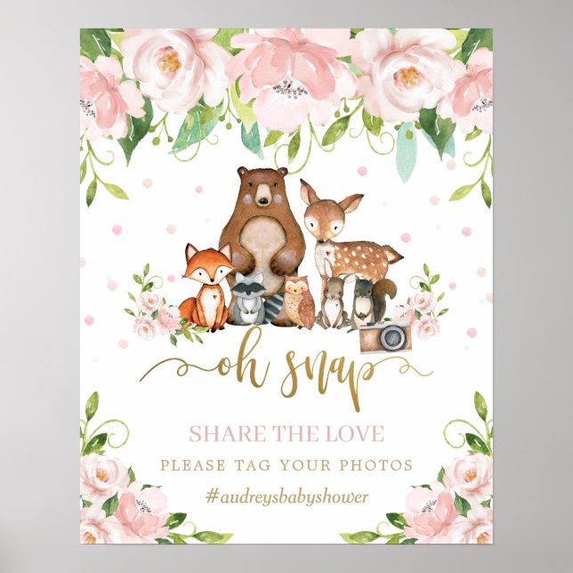 Woodland Animal Pink Floral Oh Snap Teilen Sie die Poster (Vorne)