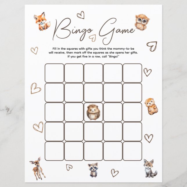 Woodland Animal Theme Bingo Game (Vorderseite)