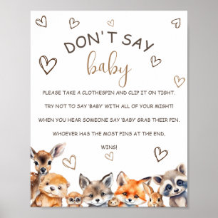 Woodland Animal Theme Say Baby Game nicht Poster