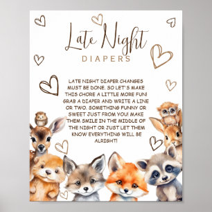 Woodland Animal Theme Spate Night Diapers Game Poster