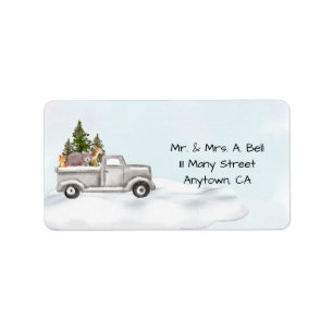 Woodland Animal Vintag Truck Adressaufkleber